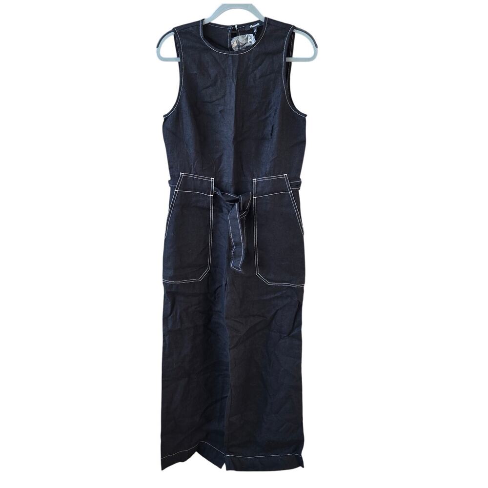 Madewell Contrast-Stitch Relaxed Straight-Leg Jumpsuit in Linen Size 6 NWT